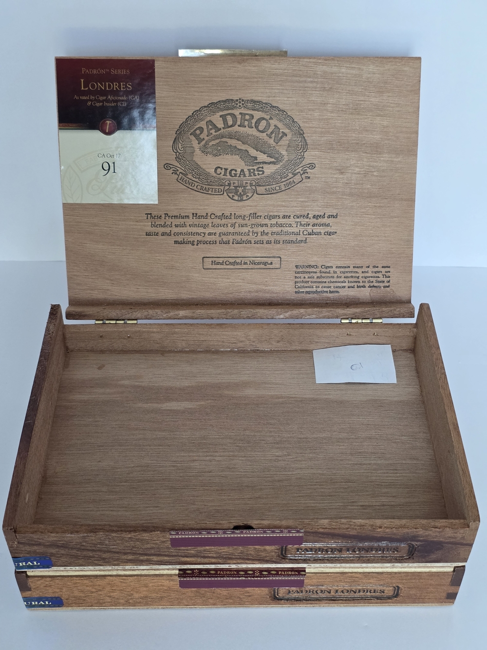 Set of 2 Padron Londres Wooden Cigar Boxes Empty Hand Crafted Nicaragua Natural